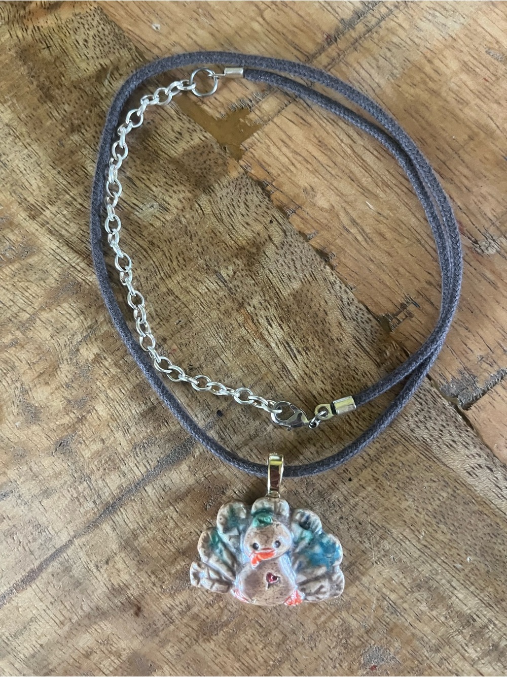 Handmade Ceramic Turkey Pendant Necklace